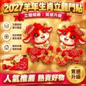 2027羊年生肖立體門貼 窗花剪紙福字卡通 新年春節裝飾 對聯大牆貼 年節居家牆面窗戶佈置衣