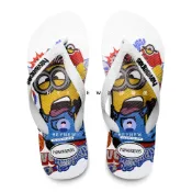 Havaianas 🇧🇷  Minions 白色小黃人大眼萌 小小兵 白底白色粗帶黑色logo 卡通動漫印花 防滑夾腳拖