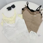 (店+)【FEE BABY】蕾絲罩杯細肩帶背心BRA TOP 固定杯 蕾絲背心裝 女上衣 桃心領 細肩帶背心 bra top 白色 黑色 膚色 卡其色