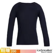 【Icebreaker】童/女 200 Oasis 控溫抗臭長袖圓領美麗諾羊毛排汗衣.內衣.衛生衣_IB104501-401 深藍