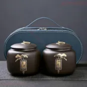 傳統茶葉罐 茶倉茶甕密封罐茶罐醒茶罐防潮儲藏儲存陳封收藏珍藏紫砂茶葉罐醒茶罐防潮旅行陶瓷密封罐茶葉儲存罐茶葉包裝盒空禮盒