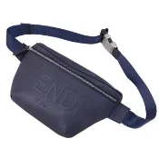 【FENDI 芬迪】Roma 經典LOGO壓紋牛皮三用後背包胸口包腰包(深藍)