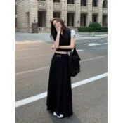 收腰西裝半身長裙女 高腰百褶半身裙  垂感 顯瘦 酷颯 百褶  大裙擺 大碼胖MM裙子 休閒 半身裙 高腰裙  遮胯藏肉