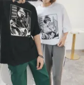 FINDSENSE服飾 FINDSENSE H1夏季 新款 日本 嘻哈 人物印花 情侶款 時尚 寬鬆 潮牌 個性短袖 半袖T恤 潮男女 上衣