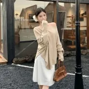 【AS 梨卡】女裝 上衣 長袖 針織 百搭上衣 蝙蝠袖針織 寬鬆上衣 秋冬長袖 保暖 XF0639(針織)