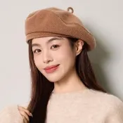 【AnnaSofia】純羊毛畫家帽南瓜帽貝蕾帽毛帽-柔呢弧線100%WOOL 現貨(暖駝系)