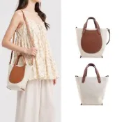 LONGCHAMP COMPLICE系列斑點棉質帆布前口袋手提/斜背兩用包(小/淡紅褐)