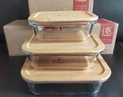 TCC股東紀念品竹蓋環保玻璃保鮮盒套三件組