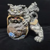 ◖七福◗ 台灣現貨｜極上黑 收藏釋出 九谷燒 獅子 龍之彩球 家業守護 珍品 骨董 老物 鎮店寶