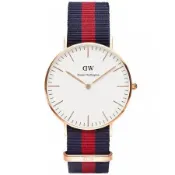 DW Daniel Wellington 經典藍紅帆布錶帶-金框/36mm(0501DW)