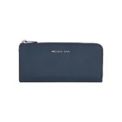 【Michael Kors】銀字Logo 防刮皮革L型拉鍊長夾(海軍藍)
