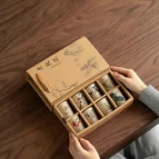 全球選品1館 生活百貨 手繪聞香杯陶瓷小茶杯禮盒套裝八個裝粗陶家用主人杯品茗杯子送禮