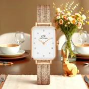 Daniel Wellington DW 女錶-20x26mm/玫瑰金框 Quadro Lumine 極簡美學晶鑽方形米蘭帶手錶 DW00100527