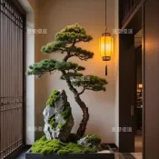 可開發票🟣新中式仿真迎客松室內造景觀裝飾大型羅漢松假樹餐廳玄關角落擺件
