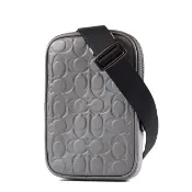 【COACH】男款 壓印LOGO小牛皮拉鍊斜背小包-灰色