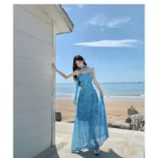 度假風洋裝 波希米亞風洋裝 海邊洋裝 海島洋裝 沙灘裝 渡假風洋裝 復古超好看收腰顯瘦吊帶沙灘長裙海邊度假風連衣裙夏季