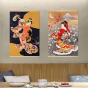 日式裝飾畫🔥日料居酒屋日本仕女圖掛布畫壽司料理店和風背景牆掛畫 日式藝伎背景掛畫 和風墻面裝飾 居酒屋裝飾掛畫