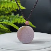 天然香芋粉紫珊瑚玉吊墜冰潤玉化胖圓牌光面菊花玉項錬繁榮好運
