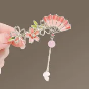 古風花朵髪飾女金屬髮夾側邊夾流蘇扇子鴨嘴夾新款劉海夾漢服頭飾