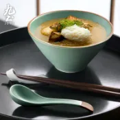 九土手工復古陶瓷餐具套裝日式手工陶瓷餐具套裝復古陶瓷米飯碗家用日式食器平盤碟子大湯碗斗笠碗淺盤深盤果盤湯勺CJR0494