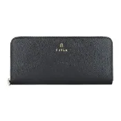 【FURLA 芙拉】FURLA CAMELIA字母LOGO拉鍊8卡牛皮長夾(黑)