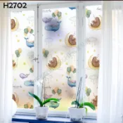 HF居家隔熱紙(清霧面-彩繪靜電貼-2702-月亮小熊-台灣現貨)靜電霧面貼 霧面玻璃貼紙 玻璃貼紙 窗貼 靜電貼