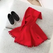 【橘魔法】小紅帽流蘇球細刷絨連帽斗篷(披肩 外套 新生兒 女童 寶寶 大紅 新年 過年 拜年服 聖誕 保暖)