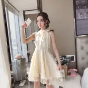 A字洋裝 傘擺洋裝 高腰A字裙 顯胯小A洋裝 娃娃A字 甜美仙女氣質繫帶蝴蝶結立體花朵復古刺繡A字蓬蓬公主背心連衣裙