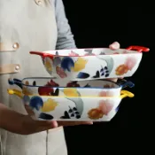 協貿國際日用品生活4館 陶瓷烤盤日式手繪芝士焗飯盤微波爐西餐盤子烤箱烘焙餐具家用烤盤