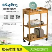 布拉格奇幻生活 免運 小推車 餐車 置物架 楠竹置物架 可移動帶輪廚房儲物架小推車客廳收納架子手推車竹木質 b8252