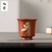 【化雲】宜興紫砂主人杯手工泥繪荷花品茗杯聞香杯泡茶杯  功夫茶具