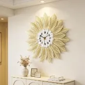 【匠俱】向陽而生 輕奢金屬太陽花時鐘/掛鐘(客廳藝術牆飾/玄關大器時鐘/靜音機芯/別墅裝潢/60cm)