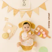 🍒台灣出貨🍒新生兒寫真 寶寶寫真道具 百天寶寶攝影服裝道具 時尚女寶 小廚師主題 拍照衣服影樓寫真滿月照 百天 收涎