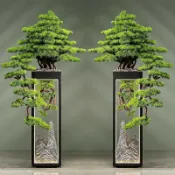 不二選 仿真植物 綠植造景 仿真綠植 免運 開立發票 仿真迎客松假樹綠植大型落地擺件茶室會所辦公室客廳羅漢松裝飾