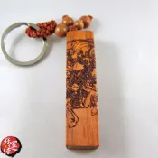 好運旺旺來 方柱關聖帝君精雕木鑰匙圈