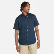 【Timberland】男款深寶石藍亞麻短袖襯衫(A24WG433)