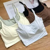 (店+)【FEE BABY】冰絲涼感細肩吊帶背心BRA TOP 固定杯 交叉美背 可調式小可愛 女背心 胸墊吊帶美背內衣 bra top 奶膚色(中長版) 咖啡色(中長版) 抹茶綠色(中長版) 白色(中長版) 黑色(中長版) 白