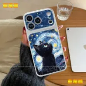 油畫星空貓咪手機殼 OPPO A78 5G A6X A77 A5 2025 Reno 11 Pro A6S防摔保護殼卡通