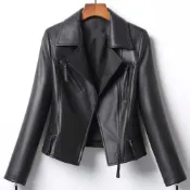 (店+)【巴黎精品】頂級真皮皮衣外套真羊皮皮衣秋冬夾克休閒女裝(休閒綿羊皮機車女外套n1le1)