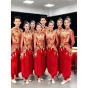 新款中國風打鼓服鑼鼓隊男女舞龍舞獅表演服裝紅色民族演出舞臺服