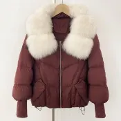 【巴黎精品】頂級狐狸毛領真羽絨外套白鴨絨外套羽絨衣秋冬大碼休閒女裝(針織袖女外套10色n1ld82)