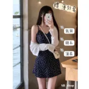 台灣出貨🔖Free贈外套+碎花洋裝 渡假風短洋 碎花小個子 顯瘦 吊帶短洋 日系 韓國博主 韓國吊帶 收腰短裙