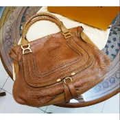 真品 Chloe Marcie Bag 棕色 蛇皮 雙提把 肩背包