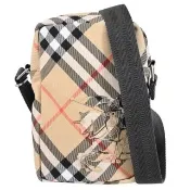 【BURBERRY 巴寶莉】英系經典戰馬徽標LOGO格紋小包方包斜背包(卡其)