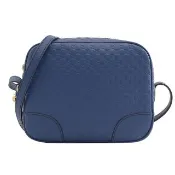 【GUCCI 古馳】Guccissima GG 經典雙G緹花皮革壓紋方包斜背包(藍)