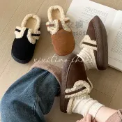 時尚大衣櫥 包頭拖鞋女加絨保暖外穿棉鞋毛毛拖鞋女韓版時尚復古勃肯鞋