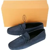 【TOD’S】TODS Gommino 壓紋麂皮綁帶休閒豆豆鞋(男鞋/菸藍色)義大利精品