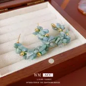臺灣現貨銀針不規則海藍寶耳釘跨境度假風精致耳環高級感小眾氣質耳飾批發