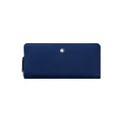 義大利製！全新正品 MONTBLANC 萬寶龍 匠心系列 海軍藍防刮全牛皮拉鏈六卡式長夾/手機包/手拿包