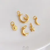 保色沙金日月星辰小掛件星星月亮廣寒宮月兔吊墜diy手鍊配件吊飾